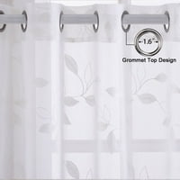 Yiwa чисти завеси, листови бродерия чисти завеси за прозорци Fau Linen Textured Solid Grommet Voile завеси за спалня за хол, 52 84