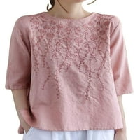 Avamo дамски тениска ръкав тениска с твърд цвят тройник жени обикновени летни върхове Работна туника блуза розово 2xl