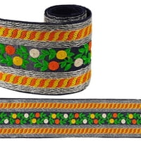 IndianBeautifulart Silver Dori с оранжево и жълто, зелена нишка Дупион подрязване за шиене Направи си сам по -късно гранична дантелена лента, широка