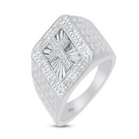 Карат бял естествен диамантен кръст мъжки пръстен в 14k бяло злато над стерлинги сребърен пръстен размер-11