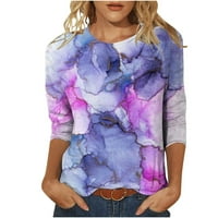 Клирънс под $ charella женски моден великденски отпечатана тениска със средна дължина ръкави блуза кръгла шия ежедневни върхове лилаво, m
