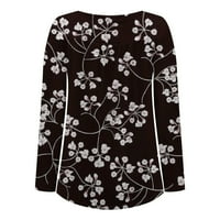 Женските върхове скриват корема туника флорална пролетна тениски с дълъг ръкав сладък разточен хенли тениска небрежен коп