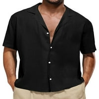 Glonme мъжки върхове Лапета врат летни ризи с къс ръкав блуза мъже хавайска тениска хлабав бутон надолу тийнейджър черен xs