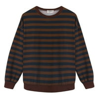 Модни марки мъже ризи с дълъг ръкав клирънс Небрежно раиран пуловер Екипаж Врат Релаксиран год