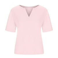 Mafytytpr дамски летни върхове Женски моден солиден цвят v-образно деколте удобни разхлабени тениска с къс ръкав блуза ежедневни върхове