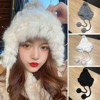 Xiaobai жени плетени шапки за шапка на шапка твърд цвят сгъстено руно облицовани есенни зимни помпоми за защита на ухото руска шапка улични дрехи