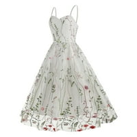 Zunfeo сватбена шаферка рокля за жени елегантна бродерия пайети флорална мрежа парти рокля винтидж опаковка плисирана рокля с пламък- бяла xl