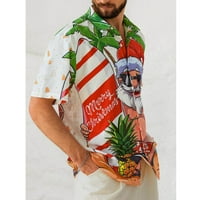 Мъжка хавайска риза Коледна риза Санта Дишаща гърдите джоб случайни хавайска риза