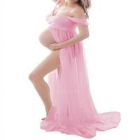Привлекайте бременни жени от рамо макси рокля майчинство фотография опора дълга рокля