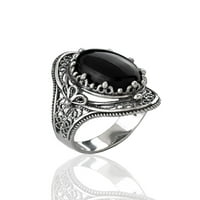 Стерлинг сребърен филигран изкуство Черно они женски изявления пръстен