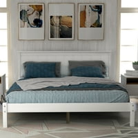 Аукфа пълно платформа легло-пълна дървена рамка легло-с табла и съхранение-Бяло