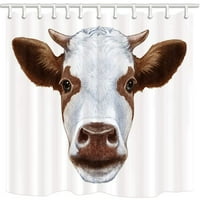 Ферма домашно животно за портрет на крава в бяла полиестерна тъкан за баня за баня завеса за душ