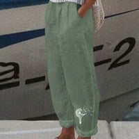 Дамски панталони мода дамски летни ежедневни хлабав памук и Лен джоб за Печаттрузери панталони за жени