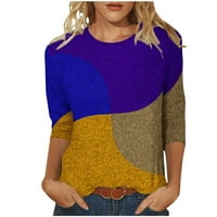 Женска тениска за ръкав Модна печат кръг на шията свободно прилепване на ежедневни блузи върхове удобно сладък пуловер суичър