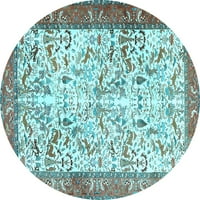 Ahgly Company Indoor Round Animal Light Blue Traditional Area Rugs, 4 'Round