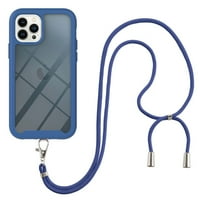 -Повизиите за iPhone Pro Slim Case, TPU Bumper Clear Back Разглобяем регулируем кръстосано рамо на рамото ударен двоен слой за iPhone Pro, синьо