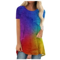 Bazyrey Women оглавява жените мода лято дълги туники ежедневни върхове отпечатани тениски с къси ръкави с къси ръкави многоцветни xxxl