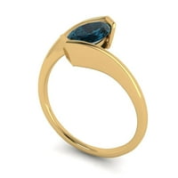 2. КТ Брилянт Маркиза нарязани естествен Лондон синьо Топаз 14к жълто злато пасианс пръстен СЗ 3.5