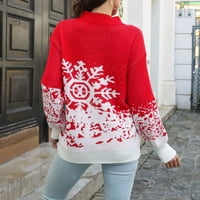 Hinvhai Fashion Women Небрежен печат кръгла врата пуловер с дълъг ръкав на сезонния клирънс червено 10