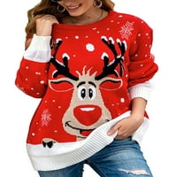 Коледен пуловер за пуловер за печат с дълги ръкави за жени с дълъг ръкав