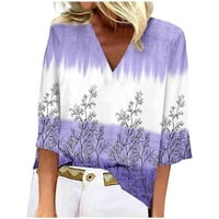 Клирънс женски върхове, женски модни отпечатани разхлабени тениски ръкави блуза v шия ежедневни върхове, лилаво s