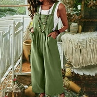 Комплекти за жени ежедневни с джобове широк крак ежедневно без ръкави спално бельо памучен плътно цветен страничен костюм за ежедневно износване на поръчки, които ще работят, присъстващи на ежедневно събитие зелено