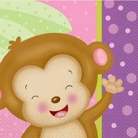 Розови маймунски бебешки салфетки за душ, 16ct