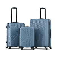 Твърд, разширяем багаж с колела за спинер, Аукфа багаж Комплекти АБС лек куфар с две куки, устойчив на крач защитна твърда черупка 3-парче комплект син