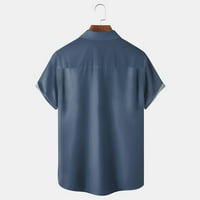 Мъжки бутон за печат надолу ризи с дълъг ръкав Office Slim Fit Блузи Небрежни върхове с джоб, подходящи за запознанства за сцена, работа и пазаруване