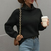 Женски модни пуловери за жени плюс размер плътно цвят с висок ръкав с дълъг ръкав с дълъг ръкав за жени за жени черни l