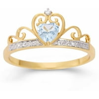 Симулирано синьо Топаз сърце и бяло 18КТ злато над Стерлинговия Сребърен коронен пръстен