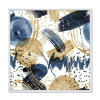 Дизайнарт 'Тъмно Синьо И Златисто Текстури С Абстрактен Модел' Модерна Рамка Платно Стена Арт Принт