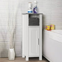 Малък шкаф за съхранение на баня с врата, спално бельо кула свободностоящ шкаф, висок тесен баня кухня хол съхранение, Бяло