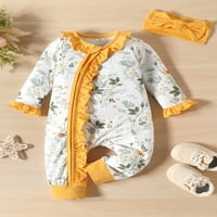 Wassery baby girls rompers новородени есенни комбинезони с дълъг ръкав Цветя печат Ruffles Side Zipper Bodysuit с лента за глава бебета момичета в комбинезони