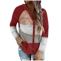 Дамски върхове с дълъг ръкав мода V-образно деколте блуза цветен блок пуловер