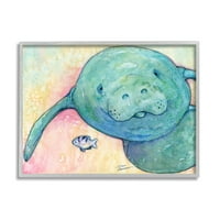 Ступел индустрии усмихнати морски крави водни диви животни риба дъга модел Живопис сива рамка изкуство печат стена изкуство, дизайн от Стив Вандербош