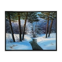 Коледна гора с дървета и река трета традиционна картина