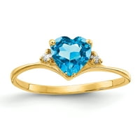 Първичен Златен карат жълто златно сърце синьо топаз и АА диамантен пръстен
