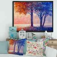 Цветни Есенни Горски Дървета По Протежение На Красива Река Рамкирани Живопис Платно Изкуство Печат