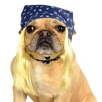 Рубини костюм Ко средни големи 80-те рокзвезда рок звезда синя кърпа руса перука за домашен любимец куче