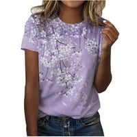 Небрежни тениски с къси ръкави за жени Графичен печат Крюнек тениски летни туники върхове лилав размер 5xl