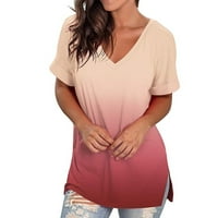 Женски моден ежедневен градиент с v-образно деколте с къси ръкави свободни тениски върхове ежедневни ризи за средни жени Raglan Tee
