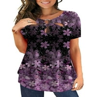 Дами Sanviglor Summer Tops Floral Print Тениска Екипаж Тениска на тениска бохемски тройник празнична туника блуза стил e xl