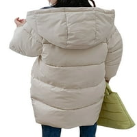 Cindysus Girls Loose Hooded Neck Down Gour Girl Mid Length Outwear Solid Color Winter Long Loweve Zip Jackets Beige Beige