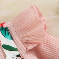 Canrulo новородени бебета момичета есен зимни дрехи с дълъг ръкав с ръба на флорални плетени ромонкови пола с пола с пола с лента за глава розово 0- месеца