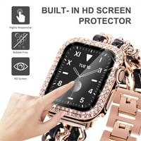 Съвместим с калъф на Apple Watch с протектор на екрана с закалено стъкло за IWATCH SERIES 6 5 4 SE, BLING CRYSTAL DIAMOND BURMED BUMPER FULL COVER CASE CASE жени момичета