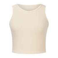 Твърди цветови върхове за резервоари за жени Crewneck еластични удобни ризи без ръкави оребът с тънка монтирана тренировка Лятна блуза