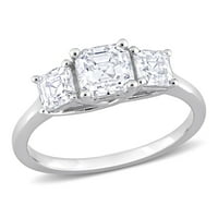 Дамски 1-Каратов Т. Г. в. осмоъгълно изрязан бял моасанит Сребърен 3-каменен годежен пръстен