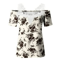 Тениски за жени с v-образно отпечатани дантелени женски блузи Продажби Продажби Бежов 6