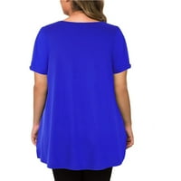 Дамски върхове жени плътни цветове плюс размери върхове с къс ръкав разточителни ризи блуза туника върхове сини l